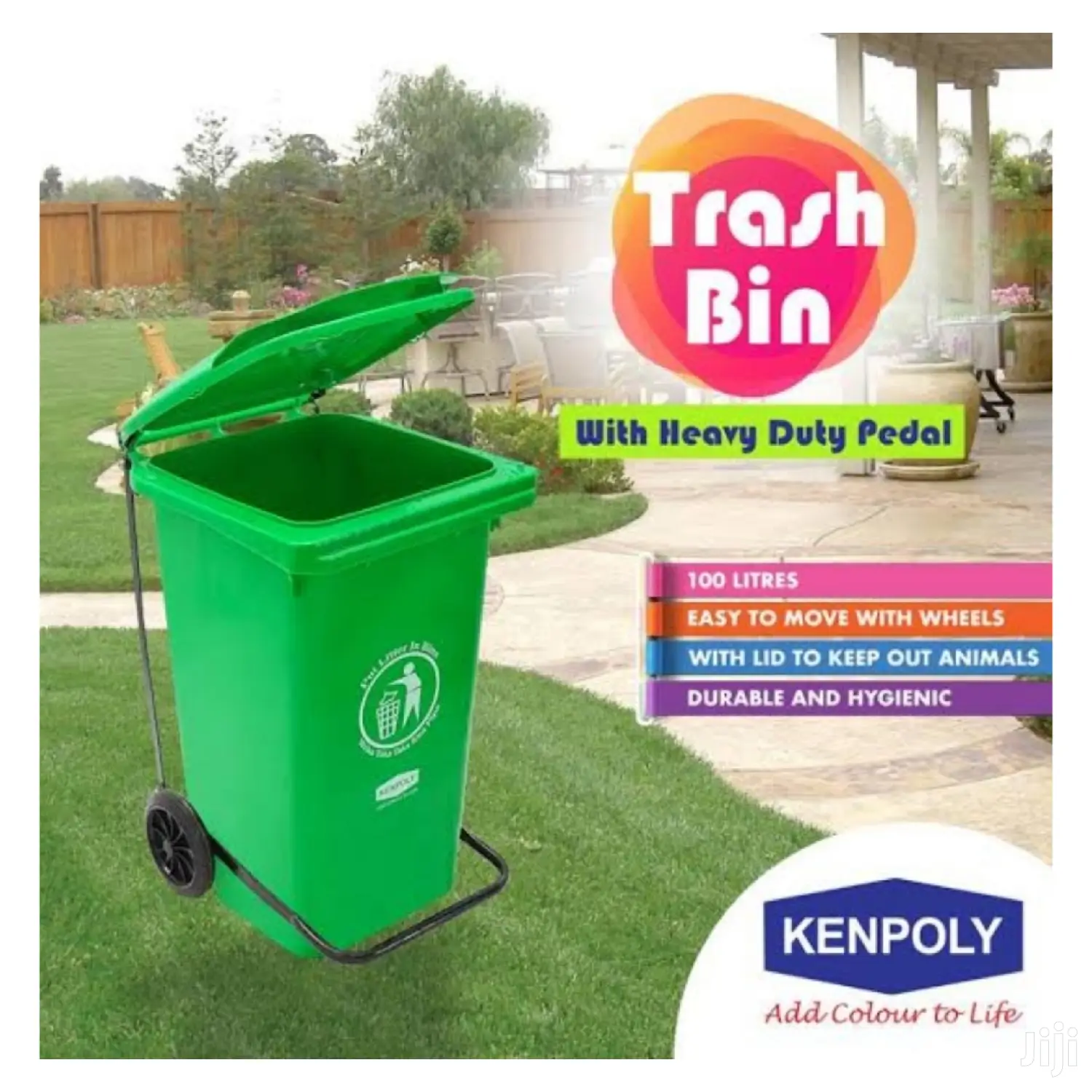 100ltr Heavy Duty Pedal Bin With Wheels Kenpoly Brand.