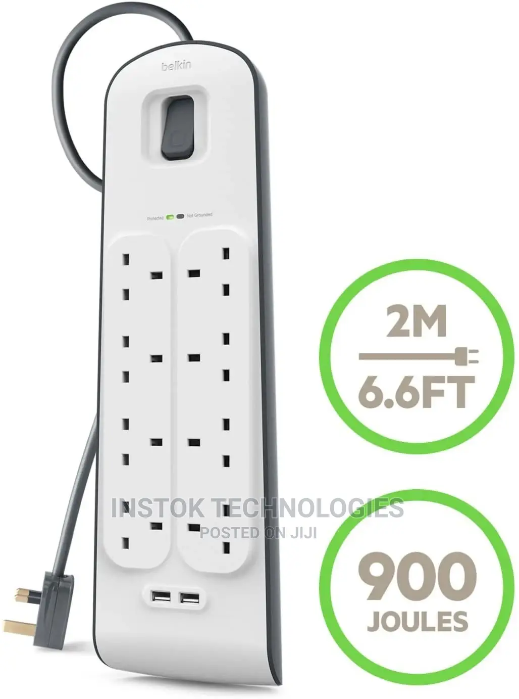 Belkin 8 Way 2 M Surge Protection Extension Cable With 2 X 2