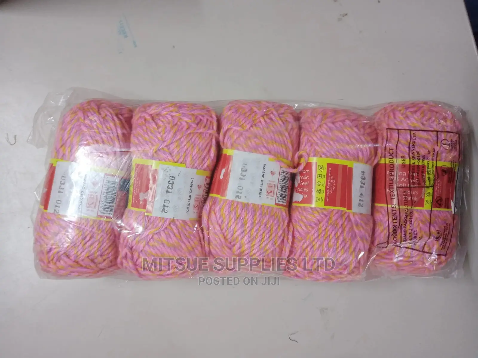 5 Rainbow Chunky Yarn- Baby Pink, Lavender Yellow