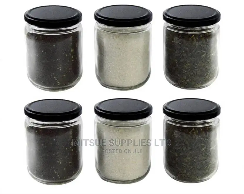 6 Glass Storage Jars With Black Lids 1000ML