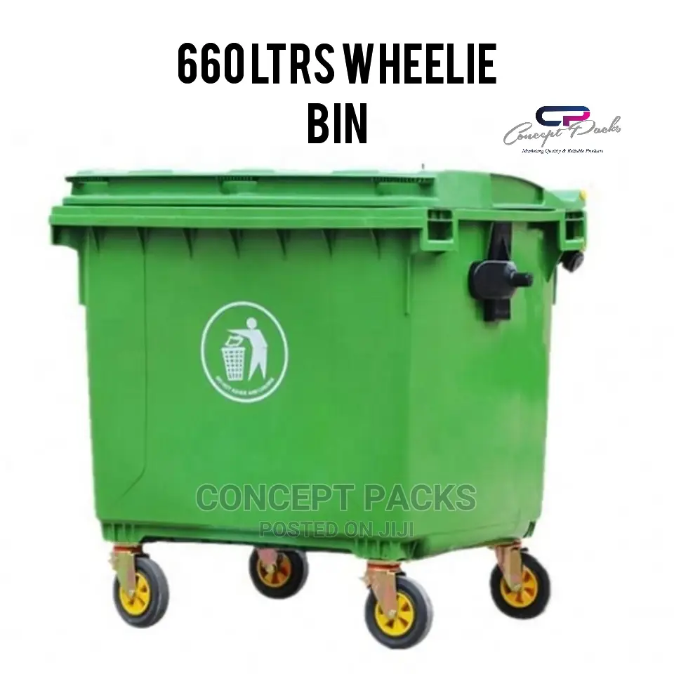Large Green 660 Liter Dustbin With Wheels.