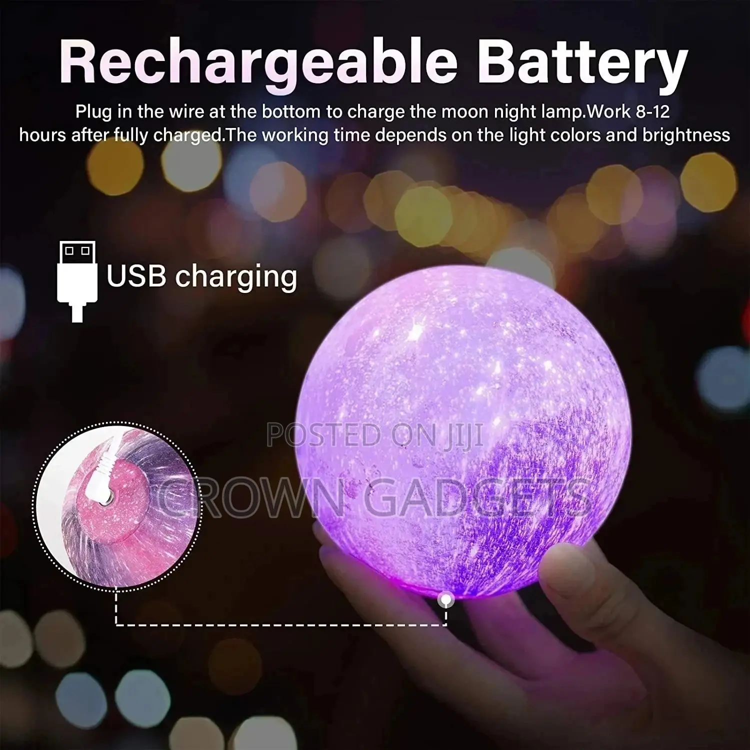 Moon Lamp 3D Print Night Light 16 Colors Remote Portable