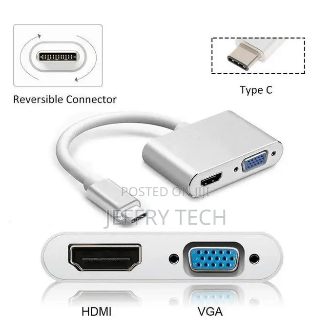 Premium 2in1 USB Type C Hub 4K HDMI VGA Display Adapter Spli