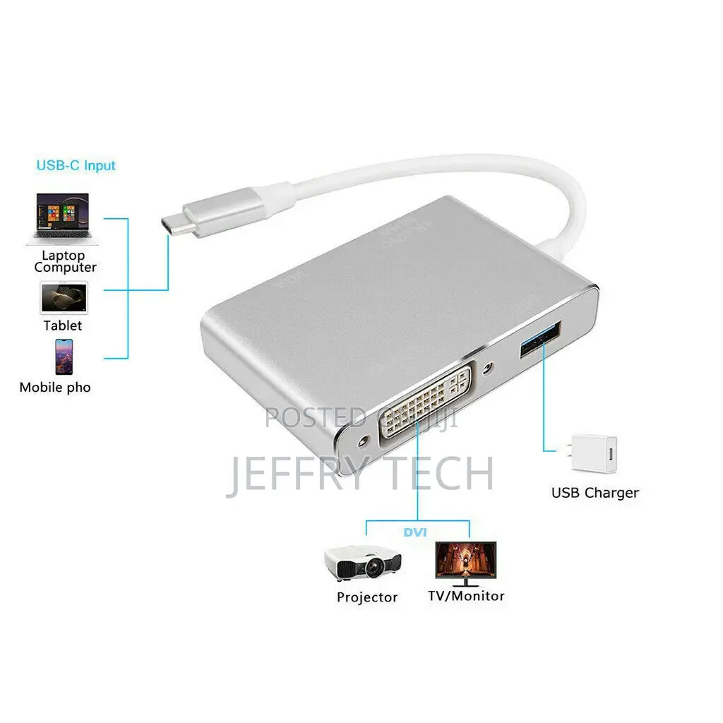Type C USB C to Vga, Dvi, HDMI USB 3.0 4 in 1 Adapter