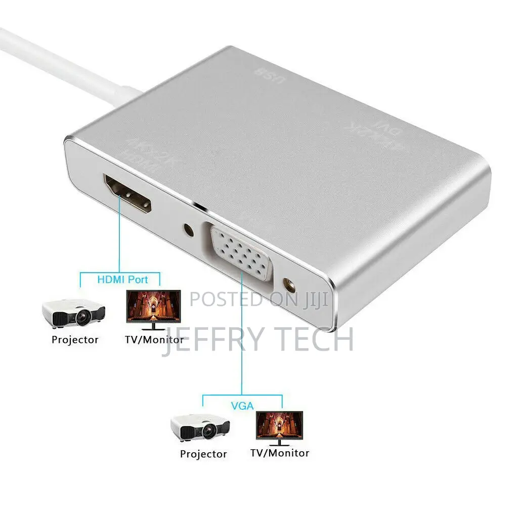 Type C USB C to Vga, Dvi, HDMI USB 3.0 4 in 1 Adapter