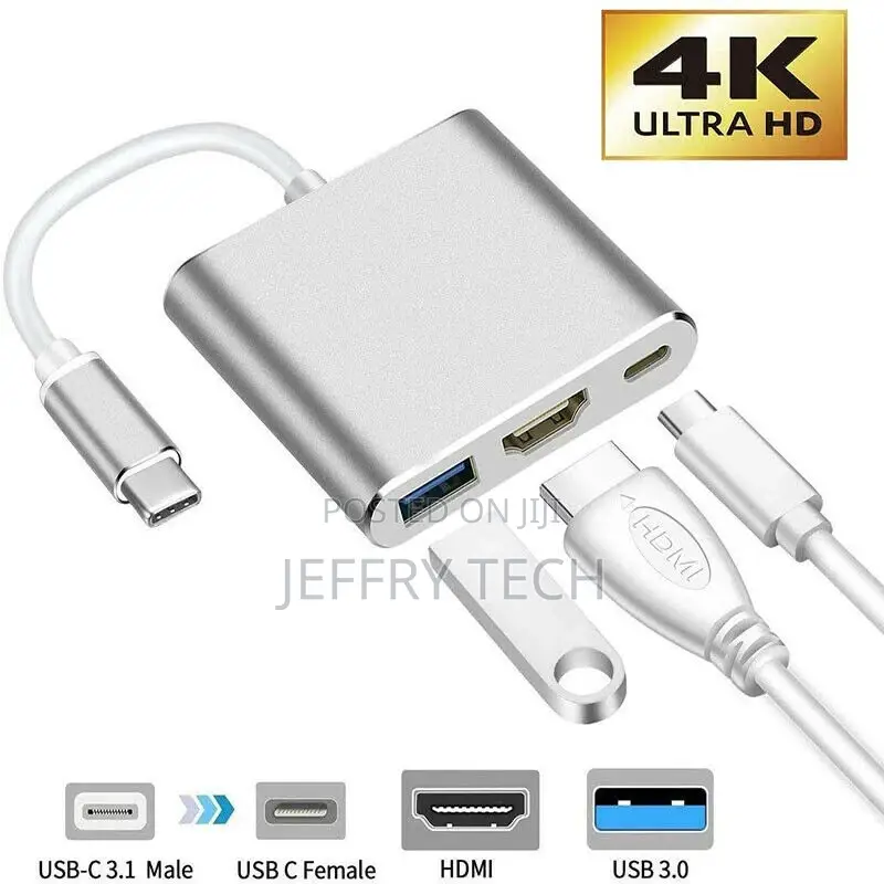 3.0 USB HUB 3 In1 Type C to USB-C 4K HDMI Powered Adapter Ca