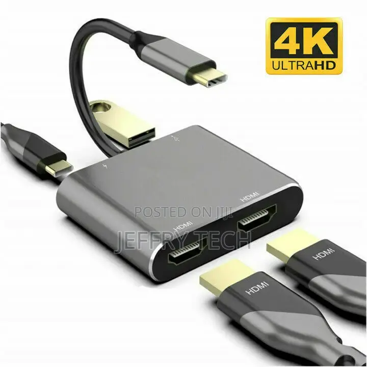 4 in 1 Type-C to 4K Dual HDMI USB 3.0 Hub Adapter Cable PD C