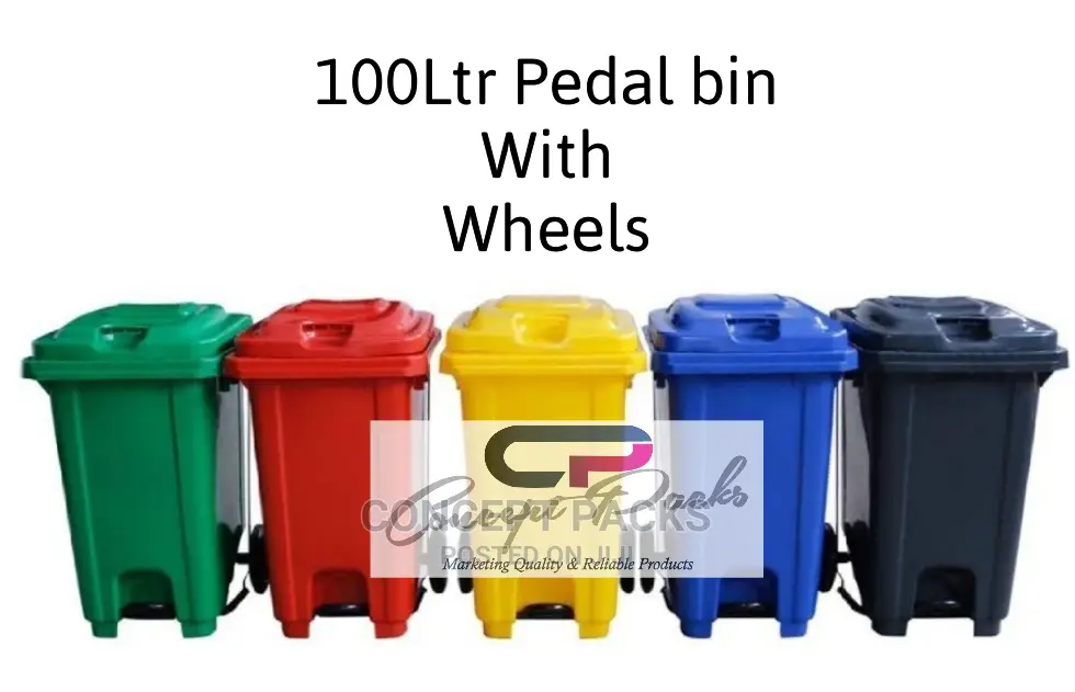 100ltr Coloured Hd Pedal Bin With Wheels.