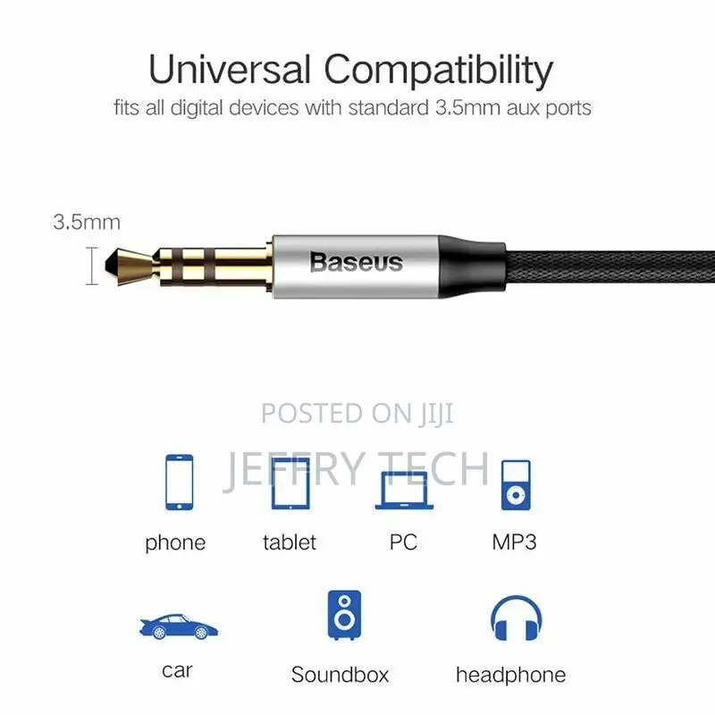 Baseus 3.5mm AUX Auxiliary Jack Cord Male to Male Stereo Aud