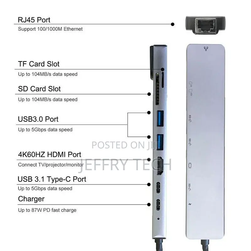 3/6/7/8 in 1 USB-C HUB Type-C Adapter Macbook/Windows Multi