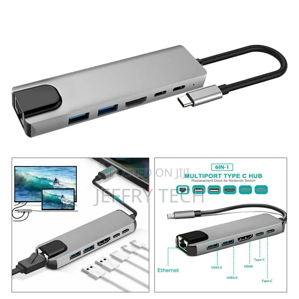 USB Type C Hub Adapter Dock 4K HDMI PD Ethernet Adapter For
