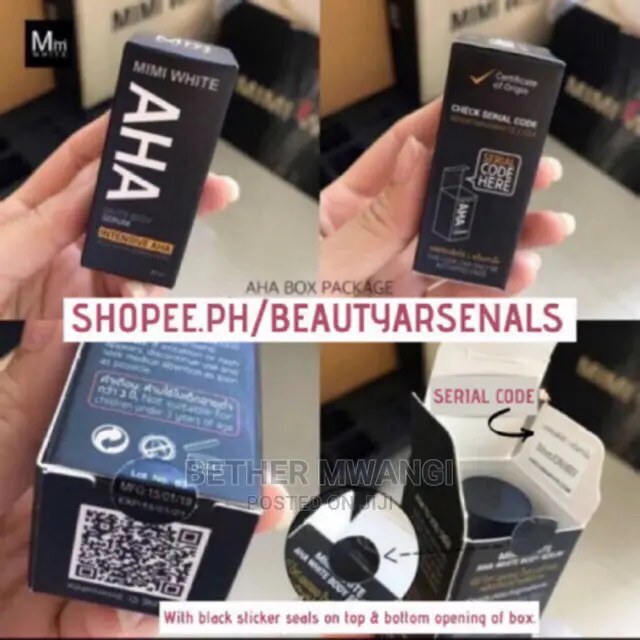 Original Mimi White Aha Serum With Scan Code.