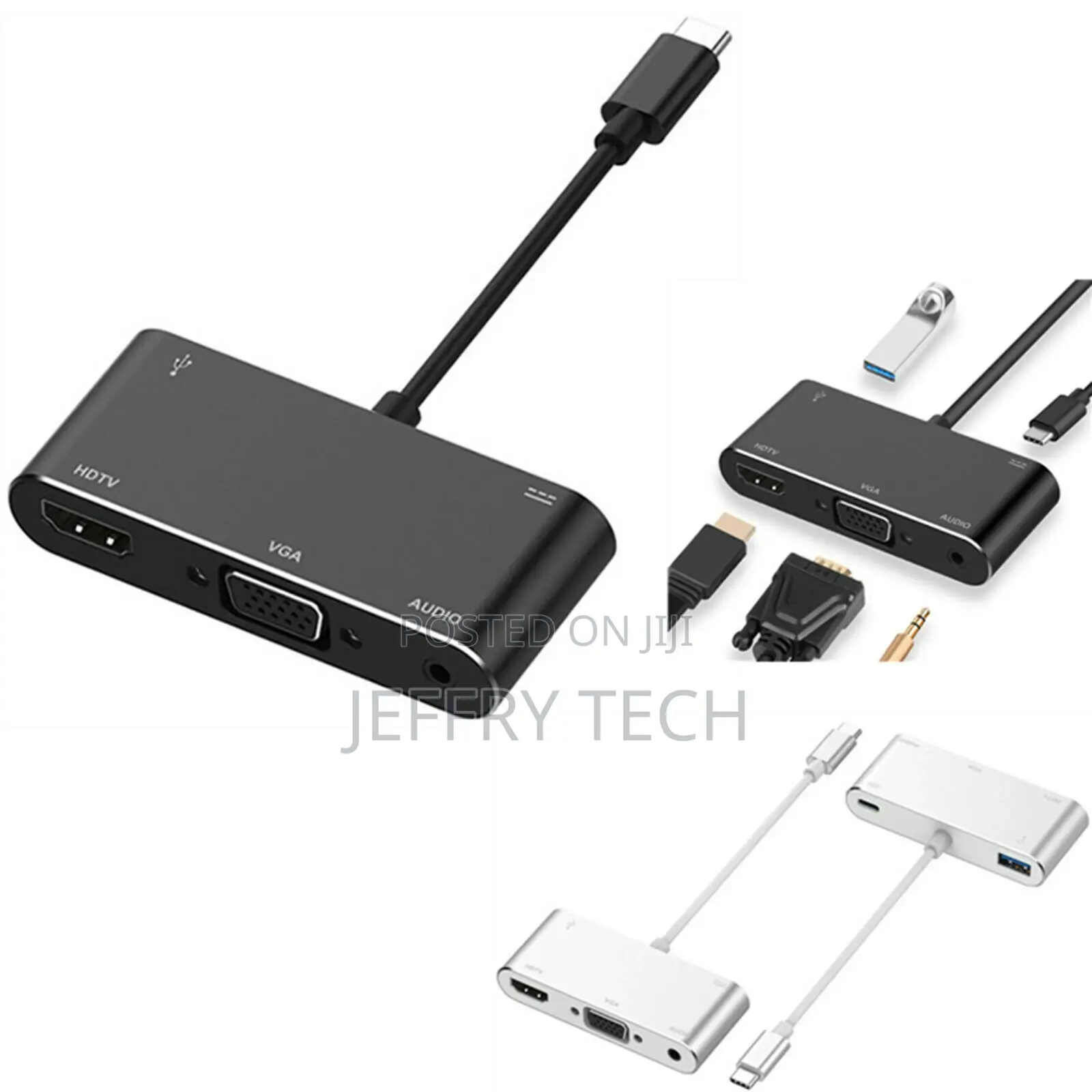 5 in 1 USB-C to VGA/USB3.0 HUB Adapter Converter Hdmi-Compat