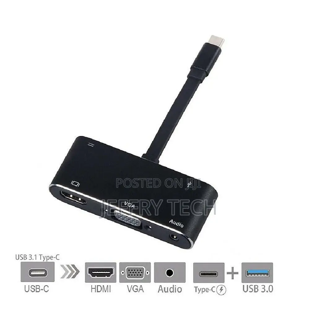 USB 3.1 Type-C to HDMI VGA 3.5mm Audio USB Splitter Hub Adap