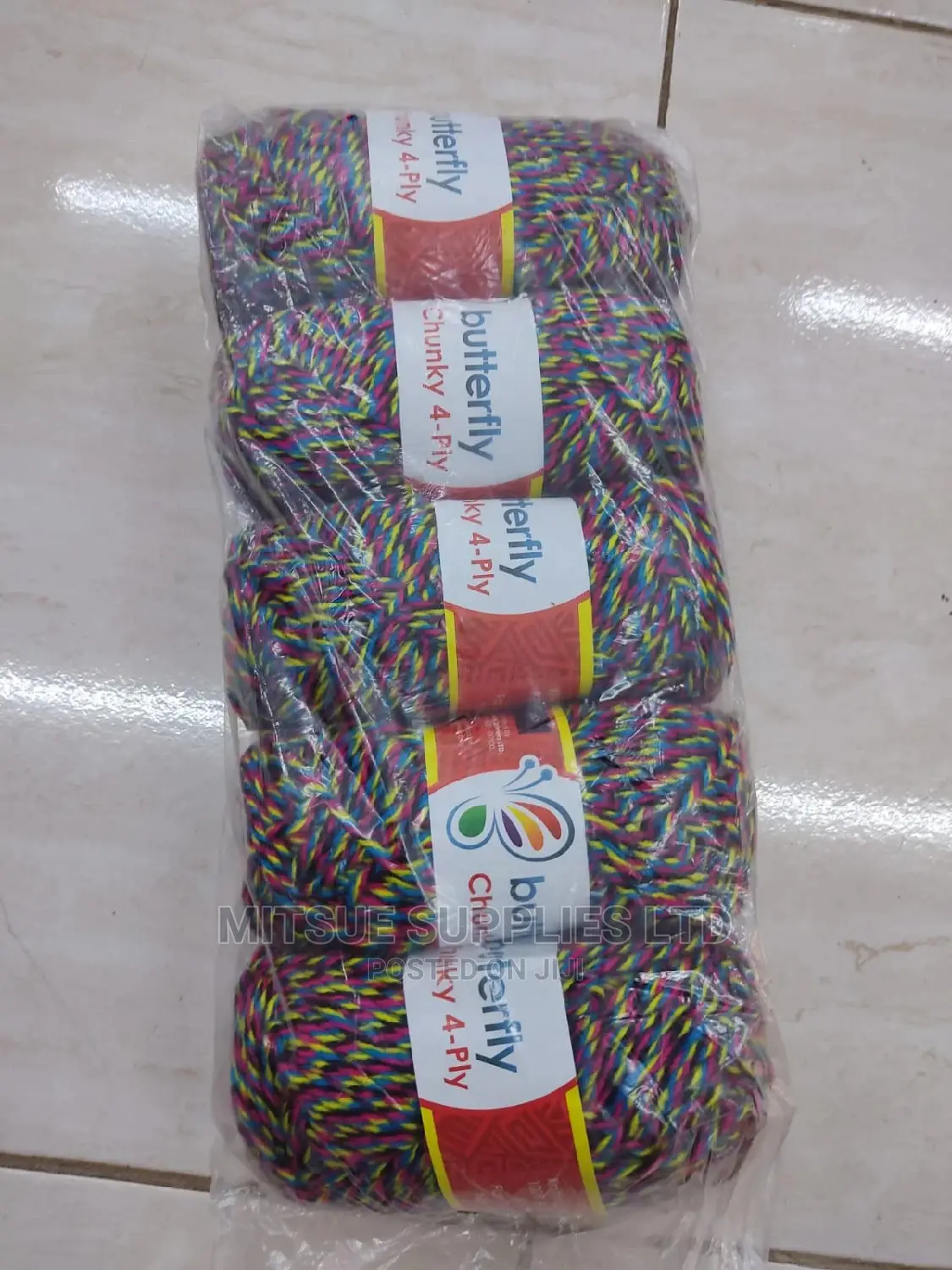 5 Yellow, Pink, Blue Black Rainbow Chunky Knitting Yarn