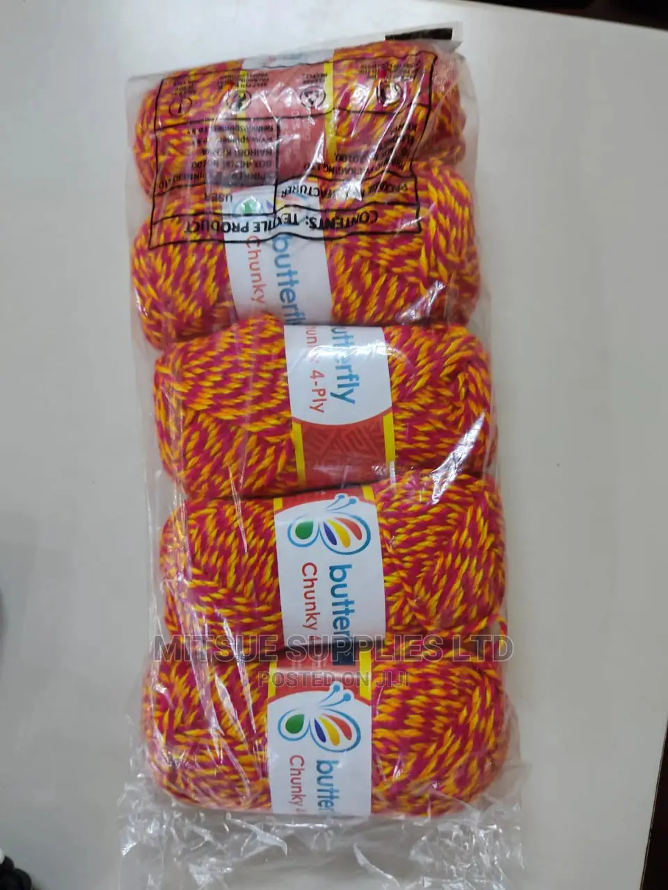5 Red, Orange, Yellow and Pink Chunky Rainbow Knitting Yarn