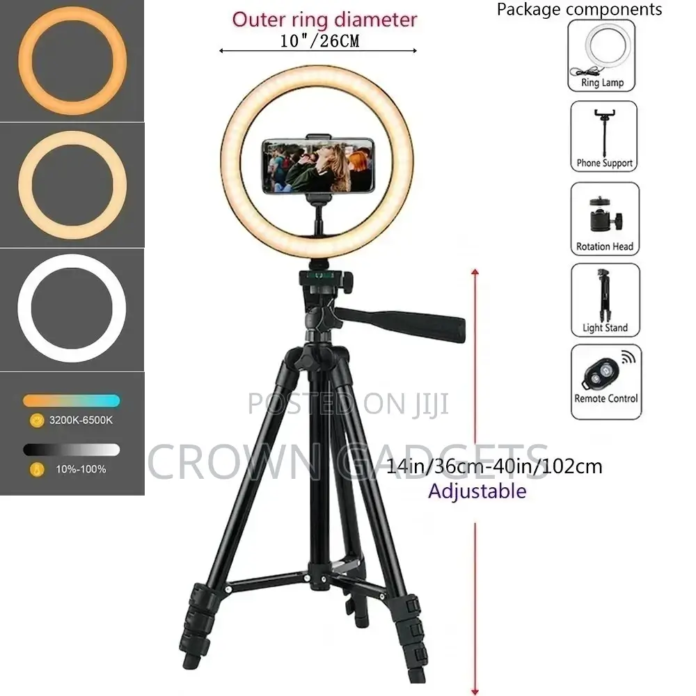 Dimmable Ring Light With Phone Holder for Photography,10"