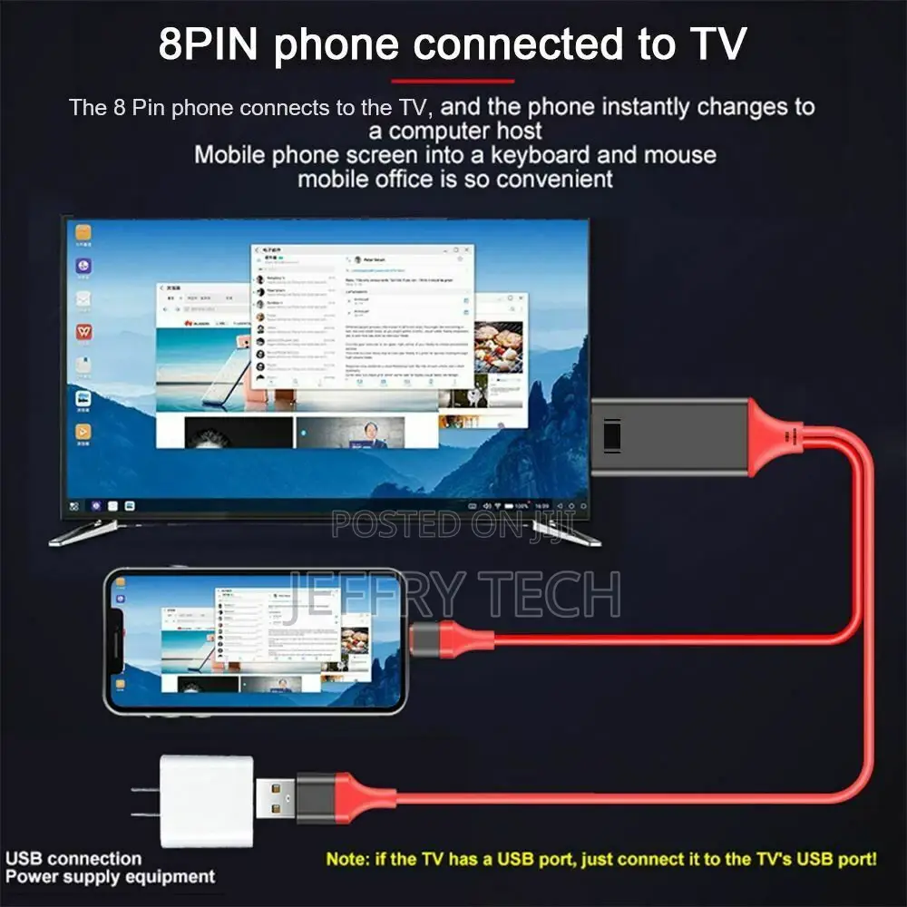 Lightning 8 Pin to Hdmi Cable With USB Charger 1080P HDTV MH
