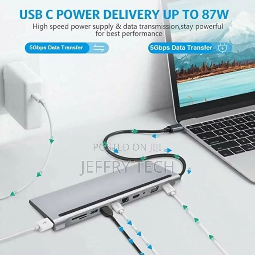 11in1 USB C Adapter Type C Hub, USB 3.0 Ethernet VGA 4K HDMI
