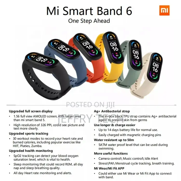 Xiomi Mi Band6 Wristband Blood Pressure Bt 5.0 5ATM Waterpro