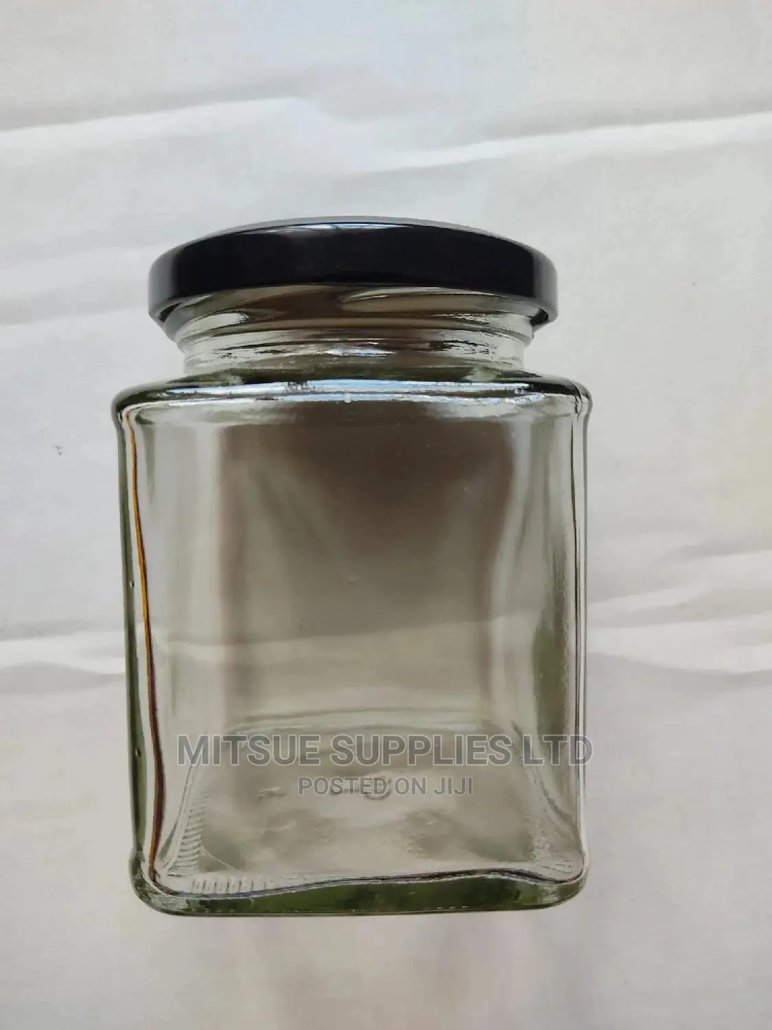 A Set Of 10 Square Spice Glass Jars-250ml( Black Lids)
