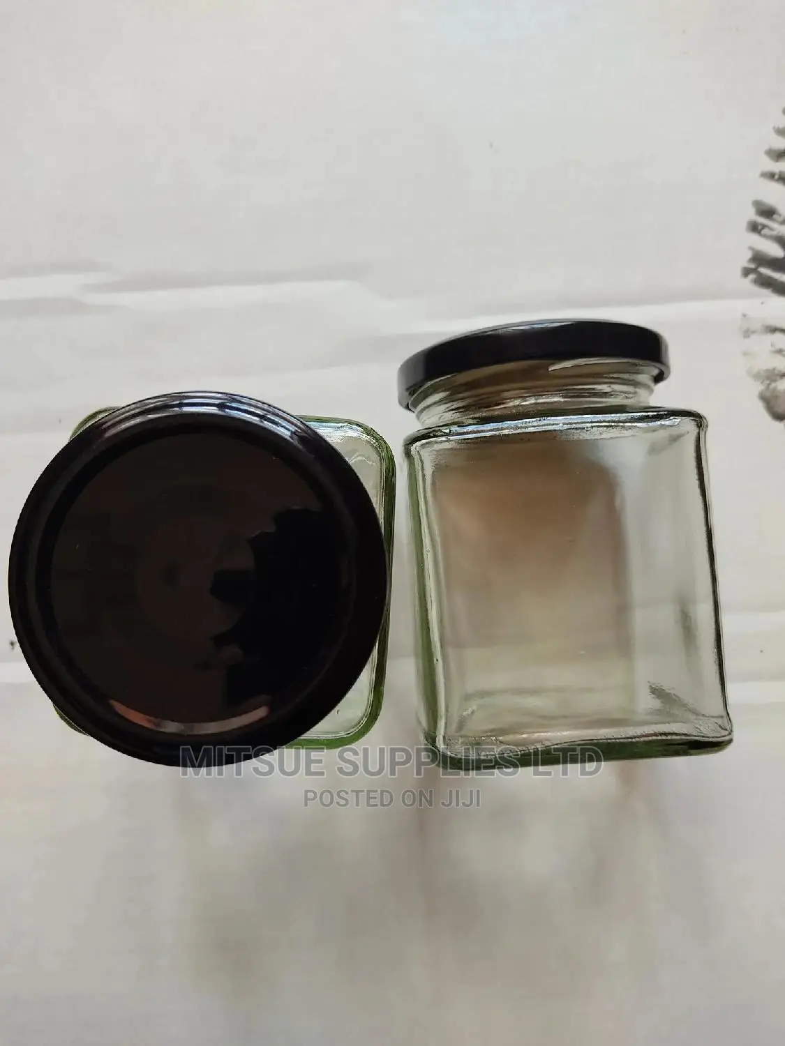 A Set Of 10 Square Spice Glass Jars-250ml( Black Lids)