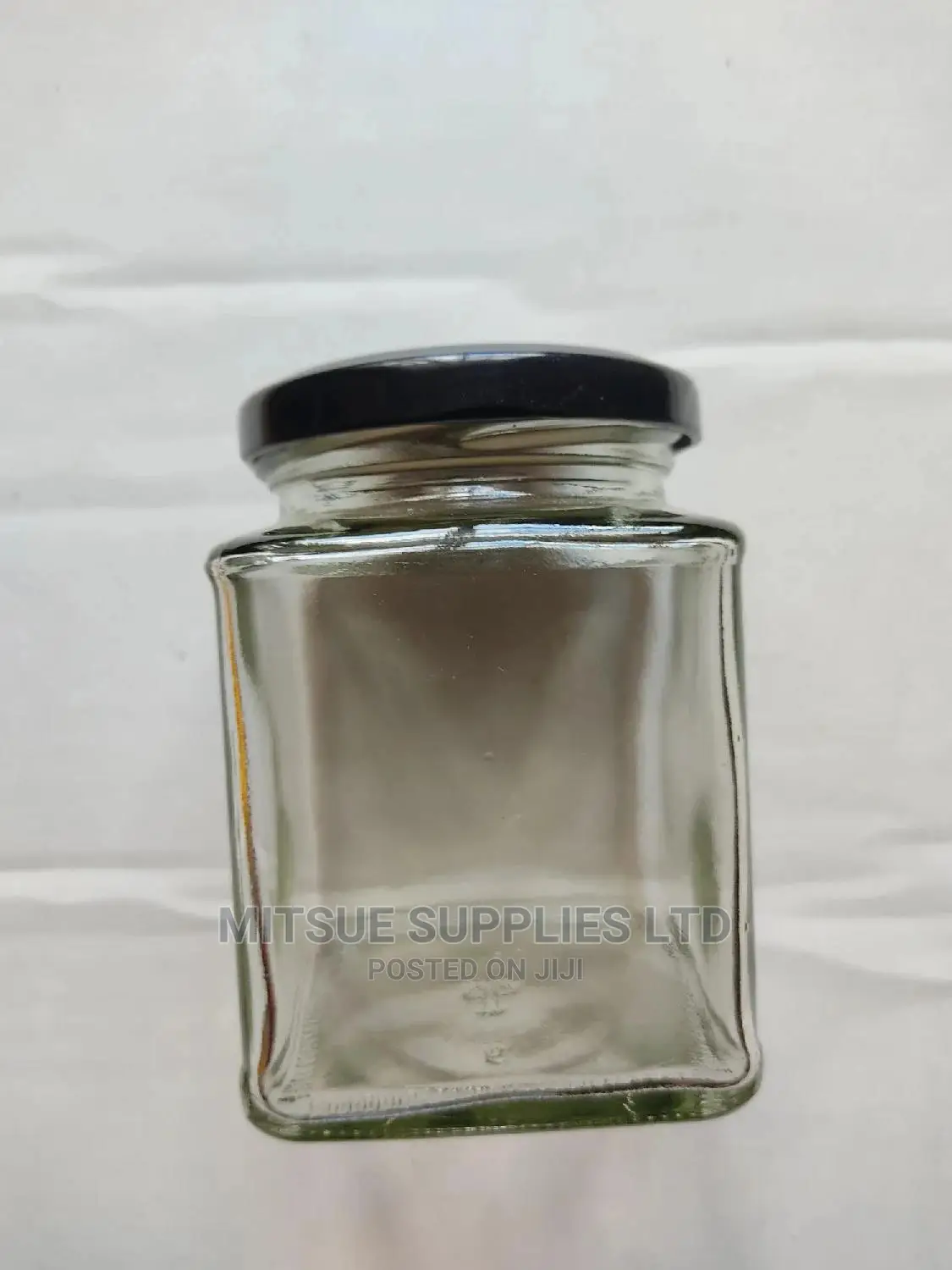 A Set Of 10 Square Spice Glass Jars-250ml( Black Lids)