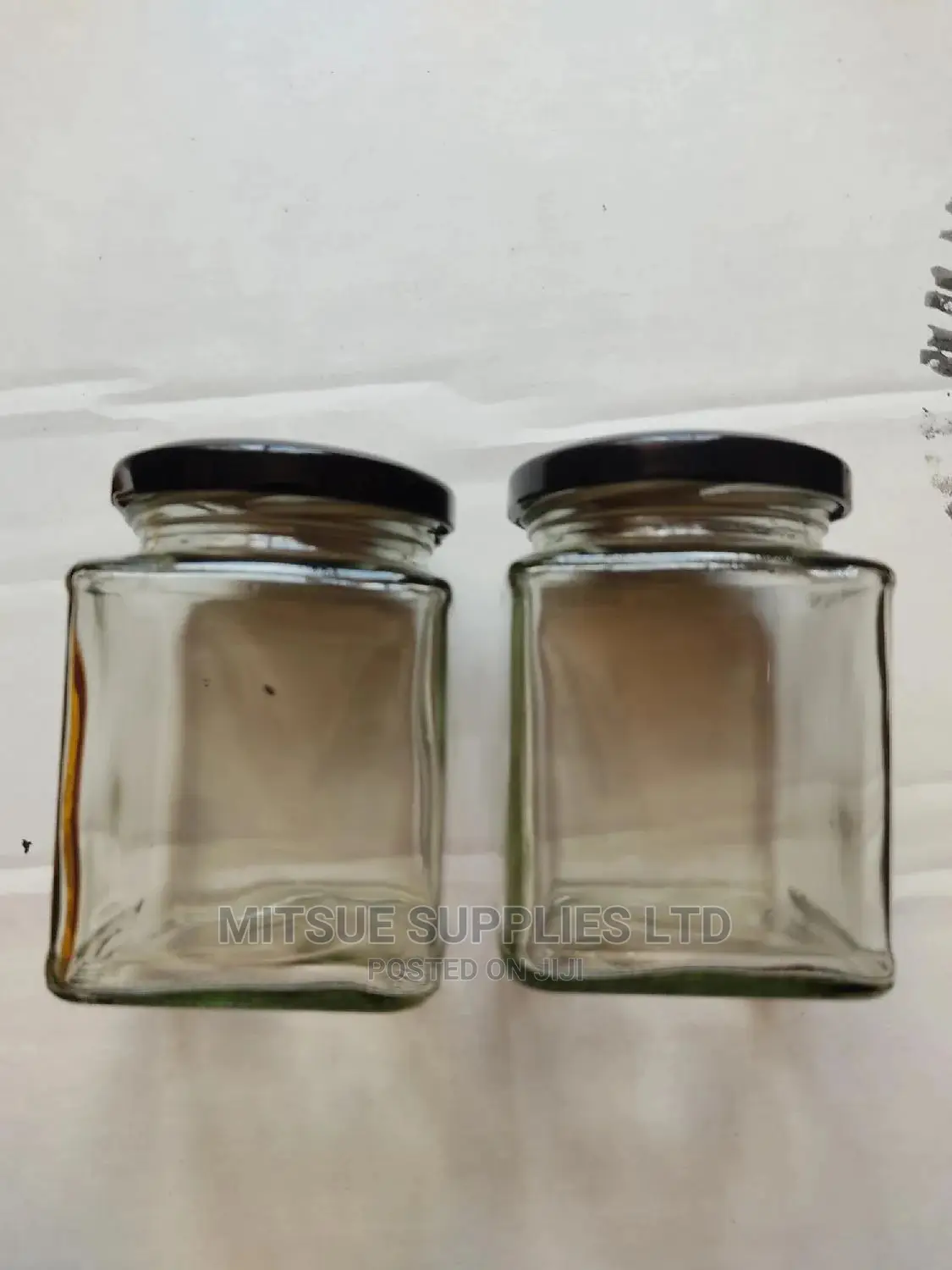 A Set Of 10 Square Spice Glass Jars-250ml( Black Lids)
