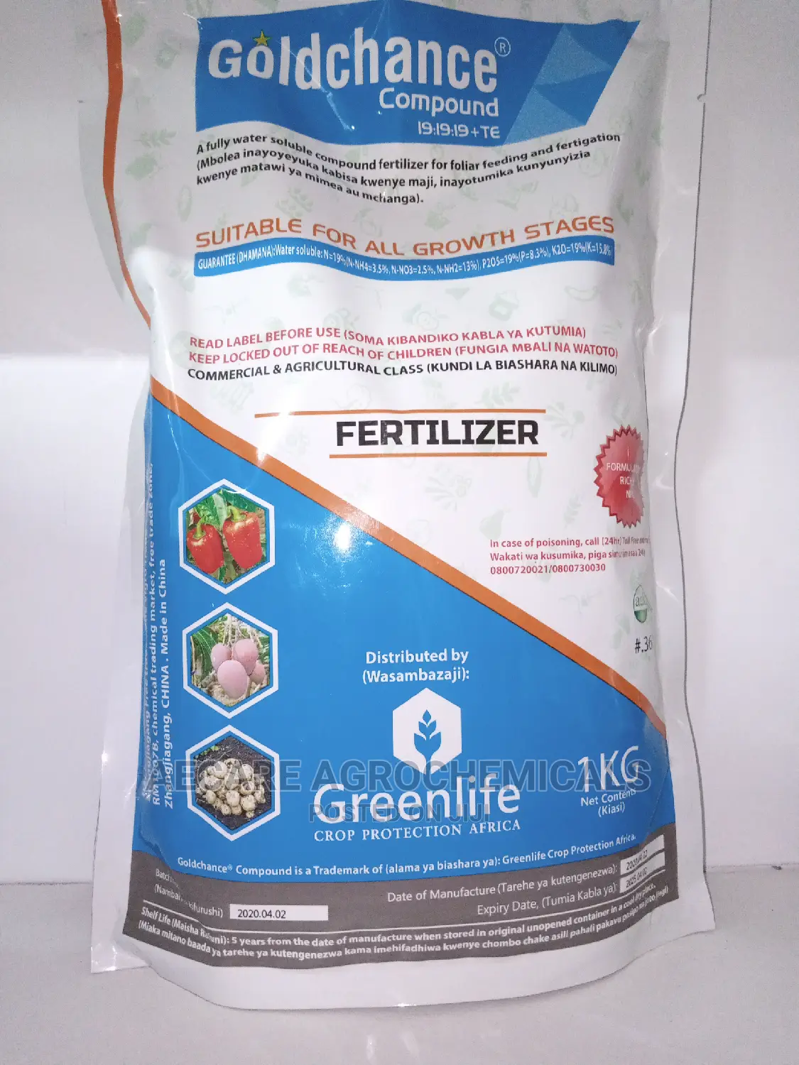 Gold Chance Compound FOLIAR FERTILIZER 19:19:19 + Te 1kg