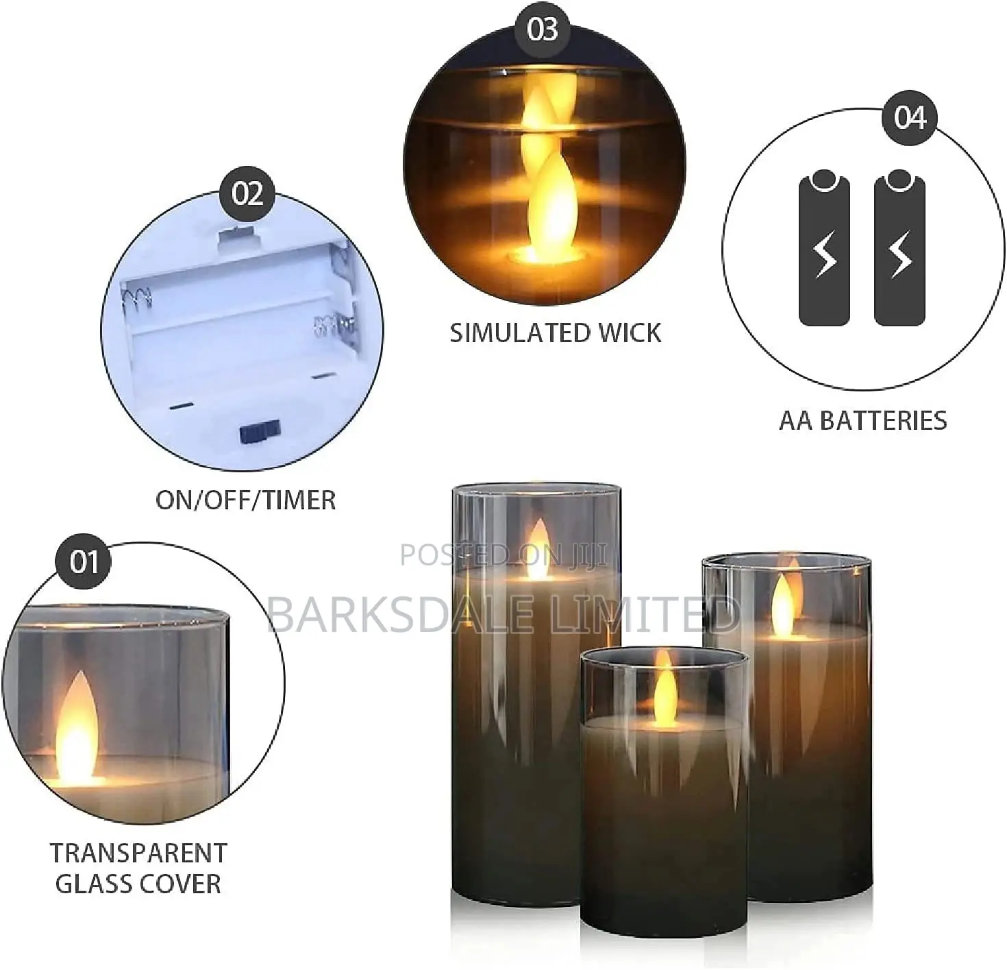 LED Flameless Candle Premium Black Glass With Remote Control