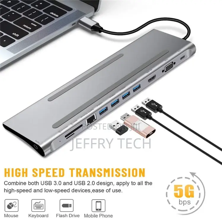 USB C Hub Docking Station 4K HD Mi, VGA Rj45 Ethernet 4X USB
