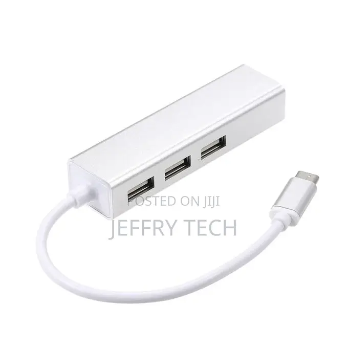 Usb 2.0 Type-C 3 Port Hub Ethernet Adapter Rj45 100mbps