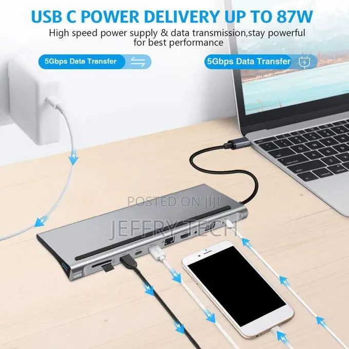 11in 1 HUB Type-C Multi- USB Port 4K HDMI Adapter Dock RJ45