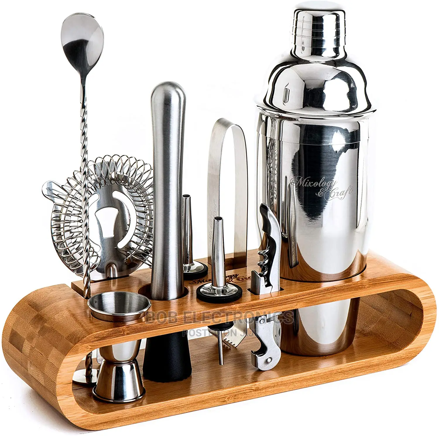 10 Pcs Mixologist Bartender Kit With Stylish Bamboo Stand