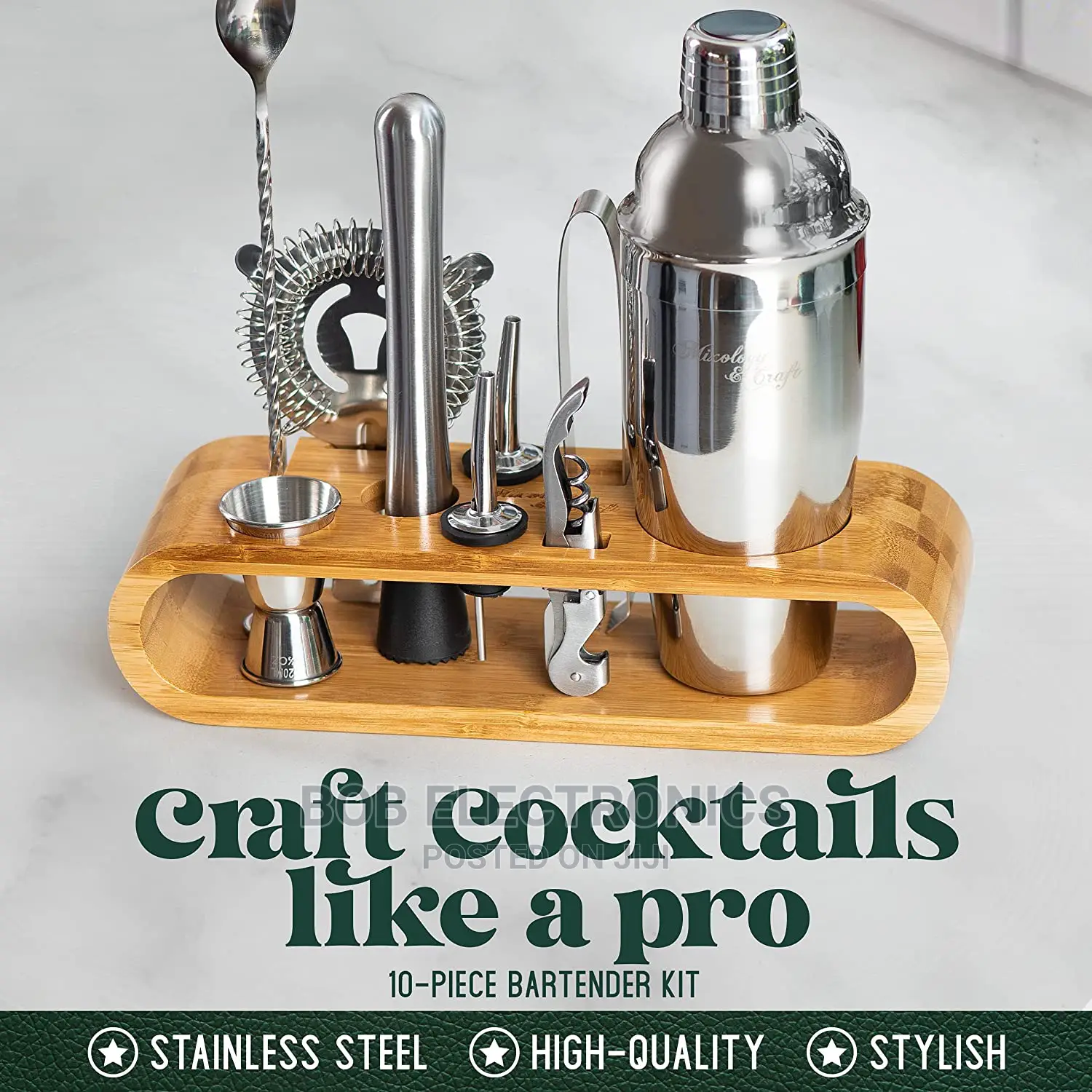 10 Pcs Mixologist Bartender Kit With Stylish Bamboo Stand