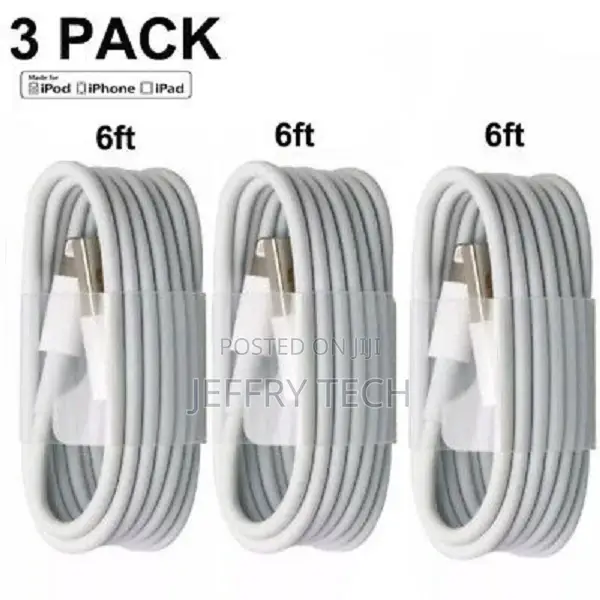 3-Pack USB Charger Cables for Apple iPhone 5 S 6 7 8 X Plus