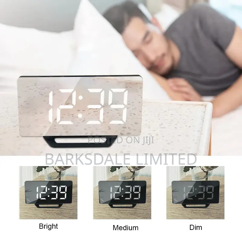 Digital Alarm Clock LED Mirror 2 USB Charger Ports Loud
