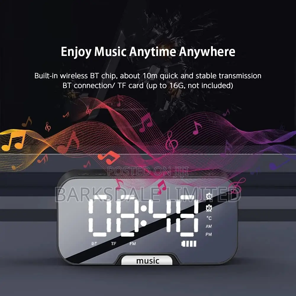 Clock Rechargeable Digital LED Alarm Bluetooth Speaker TFT