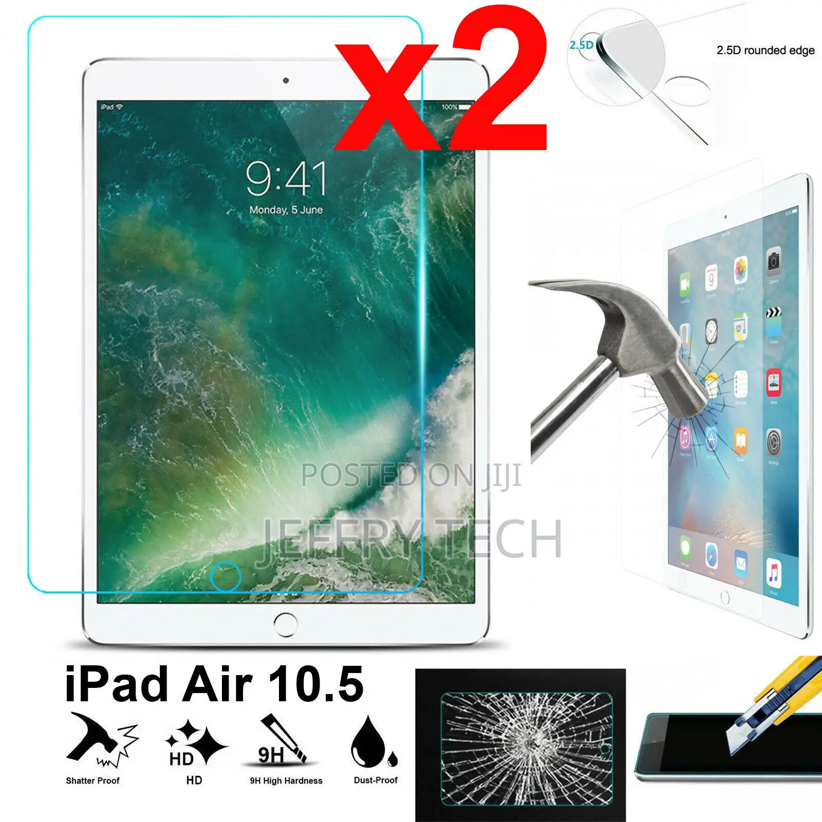 X2 Full Tempered Glass for Apple iPad Air 3 3rd Gen 2019 Scr