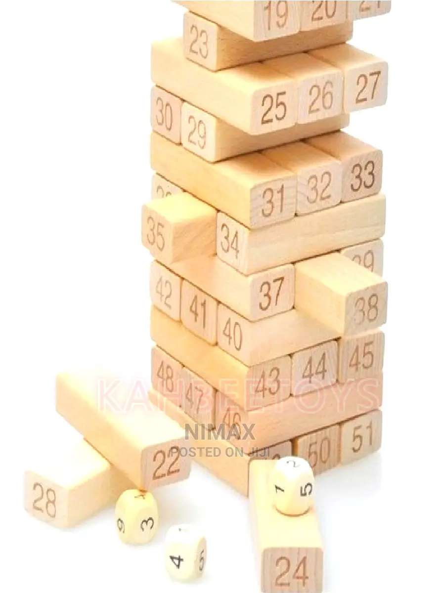 Jenga Tower Large- 54 Pcs Wooden Number Stacking Block /