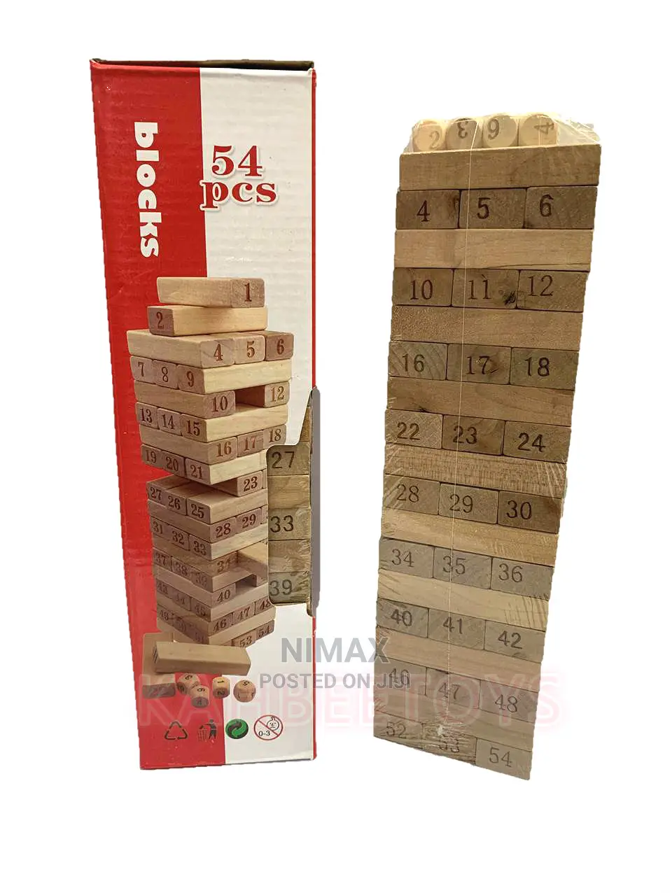 Jenga Tower Large- 54 Pcs Wooden Number Stacking Block /