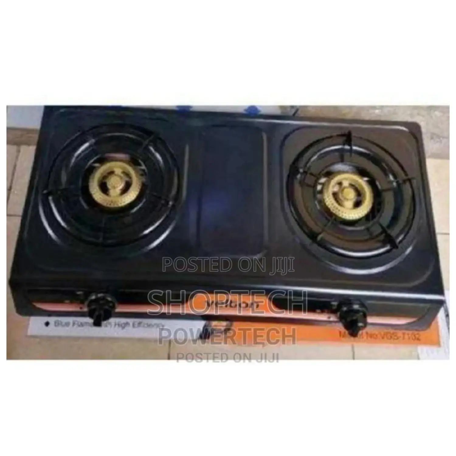 Stainless Steel Black Two Burner Gas Stove Cooker.