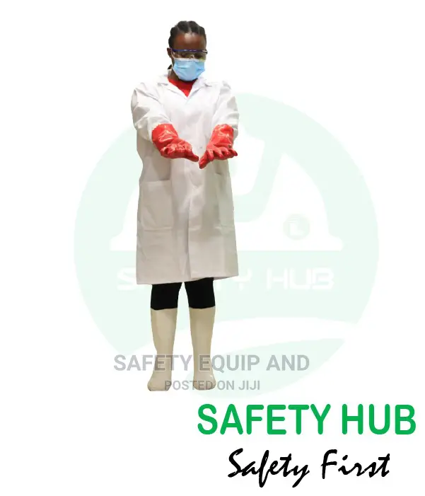 Red PVC Gloves With White Gumboots and Lab Coats