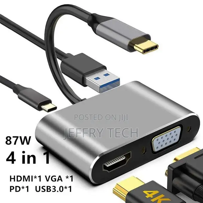 USB Type C Huo Hdmi-Compatible 4K VGA Adapter RJ45 Ethernet