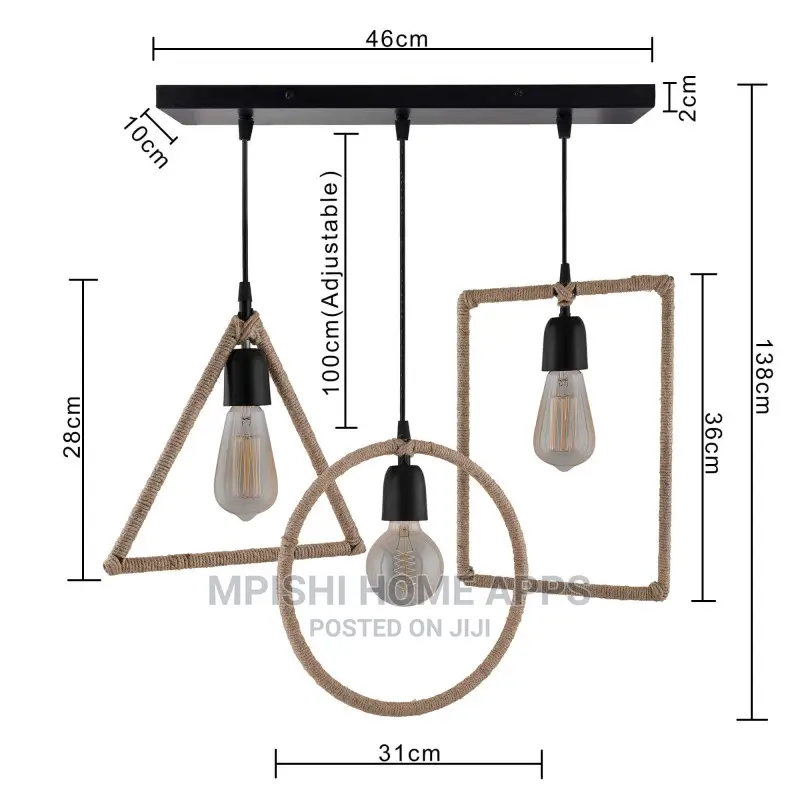 3 Lights Linear Hemp Rope Pendant Lights