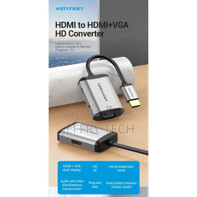 Vention HDMI to HDMI+VGA Converter 0.15M Gray Metal Type