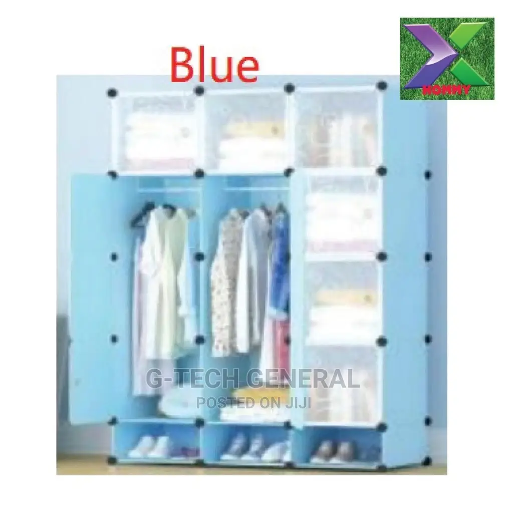 Blue 3-Column Heavy Duty Plastic Wardrobe