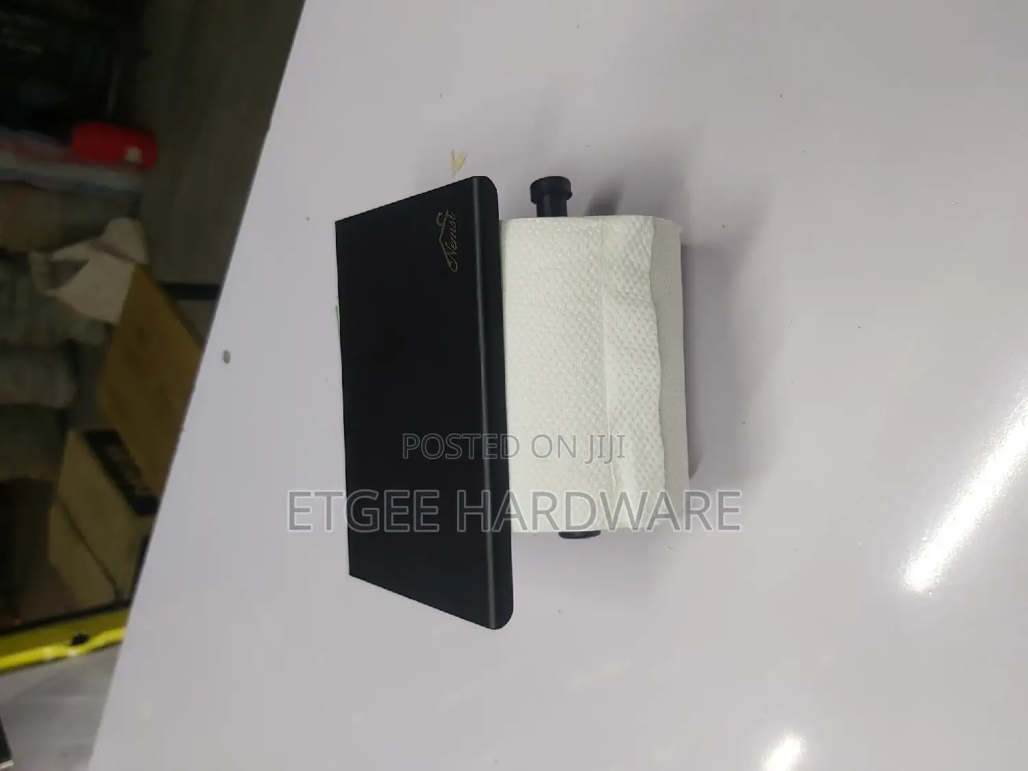 Black Tissue Holder With Phone Holder