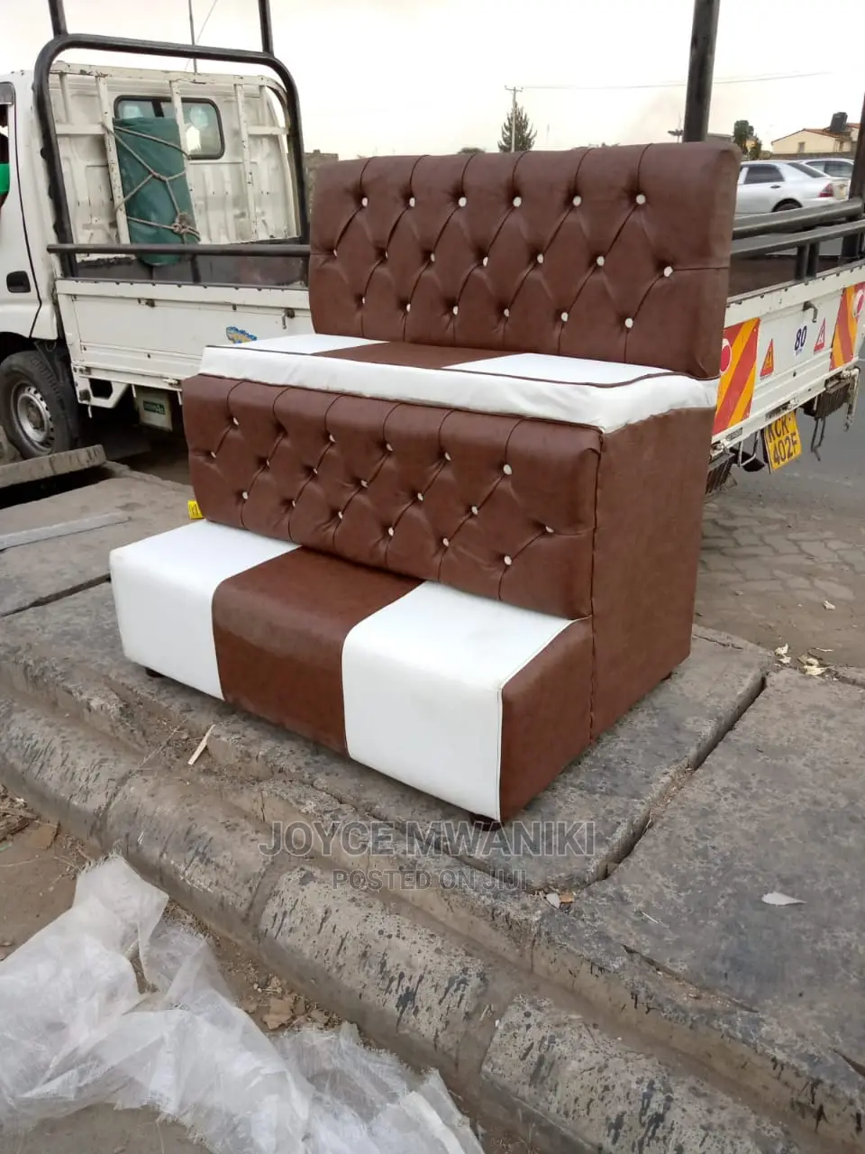 Pedicure Seat 3 Seater, White and Brown.