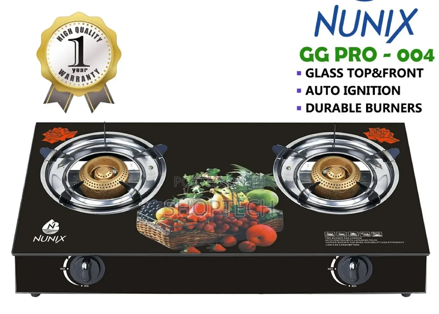 Nunix 2 Burner Glass Top Cooker